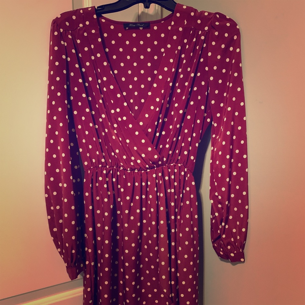 Burgundy, polka dot dress